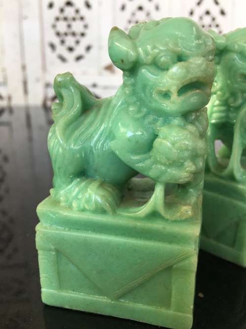 A Set of  Vintage Chinese Carved Jade Polymer Foo Lions