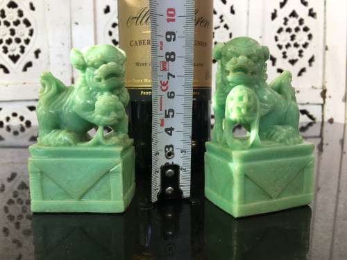 A Set of  Vintage Chinese Carved Jade Polymer Foo Lions