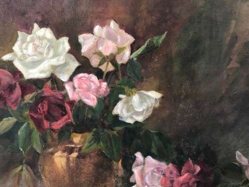 BEAUTIFUL FRAMED OIL ON CANVAS STILL LIFE 19th CENTURY PAINTING - UNSIGNED BUT DEFINITELY WELL DONE