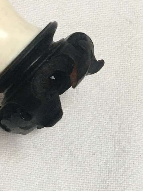 Signed Pair 18th Century Chinese Carved Bone/Ivorine Miniature Vases. Etched and Painted Lanscape