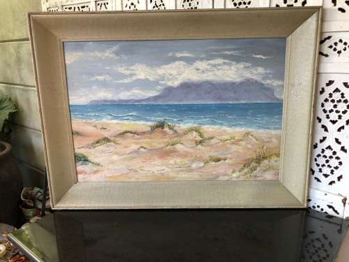 WOW !! FANTASTIC FRAMED OIL ON PLYWOOD PANEL LANDSCAPE PAINTING BY B.H. SMITH - LARGE VINTAGE FRAME