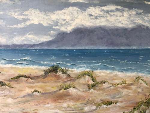 WOW !! FANTASTIC FRAMED OIL ON PLYWOOD PANEL LANDSCAPE PAINTING BY B.H. SMITH - LARGE VINTAGE FRAME