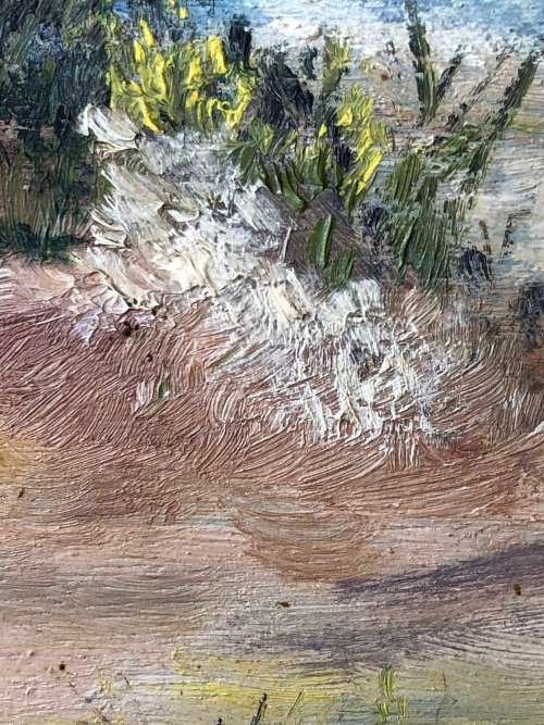 WOW !! FANTASTIC FRAMED OIL ON PLYWOOD PANEL LANDSCAPE PAINTING BY B.H. SMITH - LARGE VINTAGE FRAME