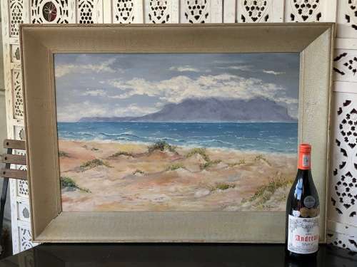 WOW !! FANTASTIC FRAMED OIL ON PLYWOOD PANEL LANDSCAPE PAINTING BY B.H. SMITH - LARGE VINTAGE FRAME