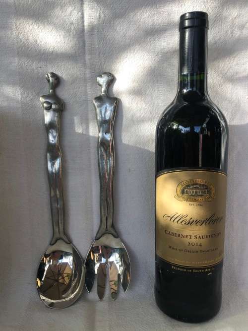 WOW !!! CARROL BOYES FUNCTIONAL ART !!! PAIR MAN/WOMAN PEWTER SALAD SERVERS -  VALUE R2400