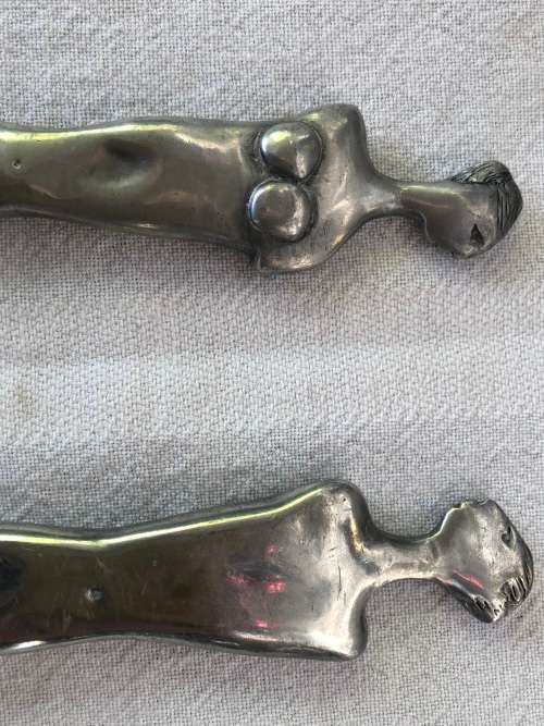 WOW !!! CARROL BOYES FUNCTIONAL ART !!! PAIR MAN/WOMAN PEWTER SALAD SERVERS -  VALUE R2400
