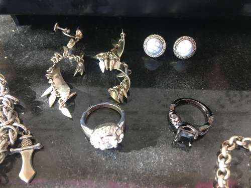 A Lot Of Black & Silver Metal Fashion Jewelry Pieces in A Lovely Vintage Vinyl Windup Ballerina Box