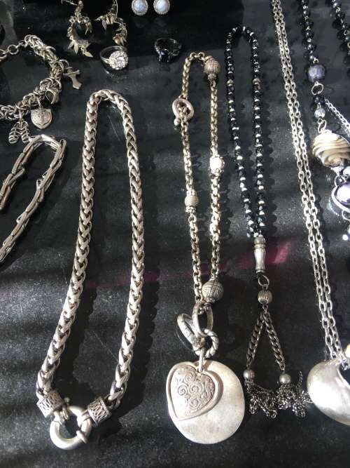 A Lot Of Black & Silver Metal Fashion Jewelry Pieces in A Lovely Vintage Vinyl Windup Ballerina Box