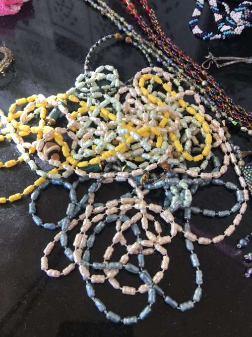 A Lot Beaded Fashion Jewelry Art Pieces in A Lovely Vintage Indian Metal Cladded Top Box