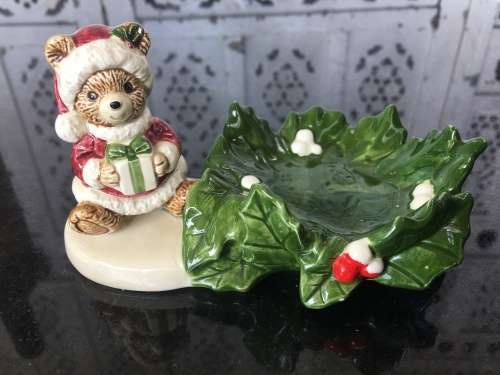 Vintage Japanese Marked Otagiri Hand Crafted Japan Christmas Bear & Leaf Mint Dish