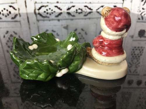 Vintage Japanese Marked Otagiri Hand Crafted Japan Christmas Bear & Leaf Mint Dish