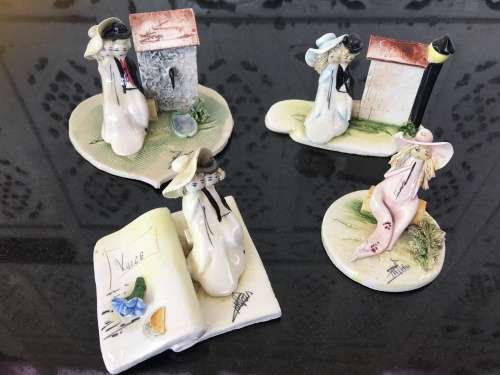 Lot Of 4 Signed Italian Vintage Pottery Art Ornaments