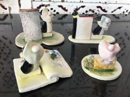 Lot Of 4 Signed Italian Vintage Pottery Art Ornaments