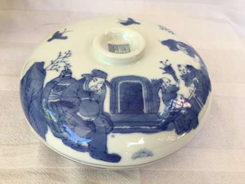 A Lovely Blue & White Signed Chinese Lidded Divider Porcelain Dish Hand Painted U/G