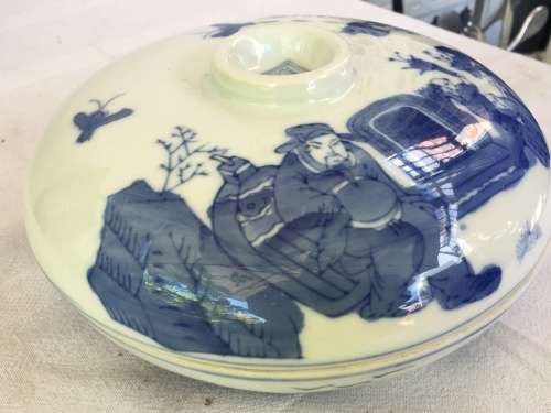 A Lovely Blue & White Signed Chinese Lidded Divider Porcelain Dish Hand Painted U/G