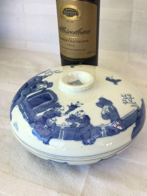 A Lovely Blue & White Signed Chinese Lidded Divider Porcelain Dish Hand Painted U/G