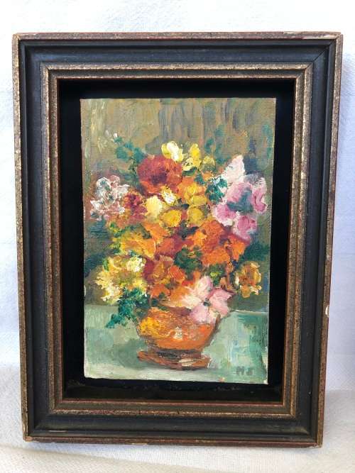 WOW !!! STUNNING LITTLE OIL ON BOARD STILL LIFE PAINTING SIGNED L.C.R - FRAMED
