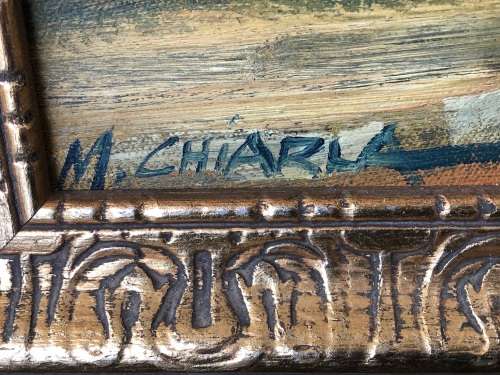 INVESTMENT ART !!! FAMOUS SA ARTIST MAURO CHIARLA (1949) FRAMED OIL ON CANVAS BOARD - "DRY DOCK"