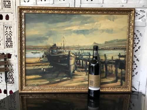 INVESTMENT ART !!! FAMOUS SA ARTIST MAURO CHIARLA (1949) FRAMED OIL ON CANVAS BOARD - "DRY DOCK"
