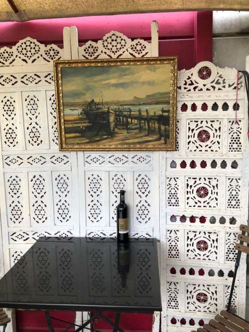 INVESTMENT ART !!! FAMOUS SA ARTIST MAURO CHIARLA (1949) FRAMED OIL ON CANVAS BOARD - "DRY DOCK"