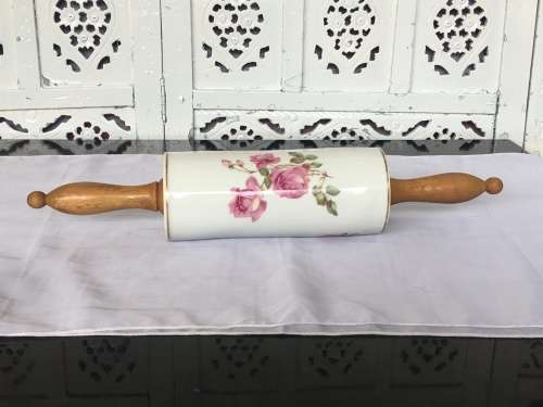 Vintage Porelain Floral Rolling Pin with detachable wooden handles. Numbered 13683