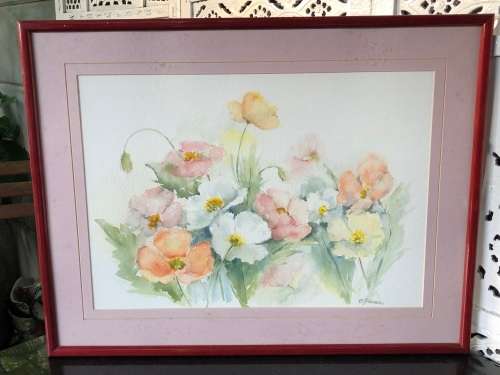 WOW !! BEAUTIFUL WATERCOLOUR PAINTING STILL LIFE FLOWERS BY BERYL JOHNSEN - WELL FRAMED BEHIND GLASS