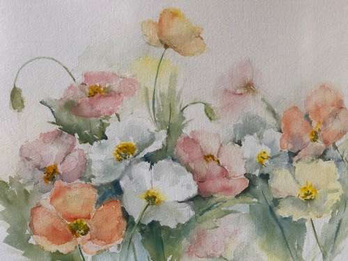 WOW !! BEAUTIFUL WATERCOLOUR PAINTING STILL LIFE FLOWERS BY BERYL JOHNSEN - WELL FRAMED BEHIND GLASS