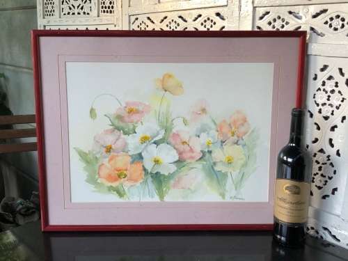 WOW !! BEAUTIFUL WATERCOLOUR PAINTING STILL LIFE FLOWERS BY BERYL JOHNSEN - WELL FRAMED BEHIND GLASS