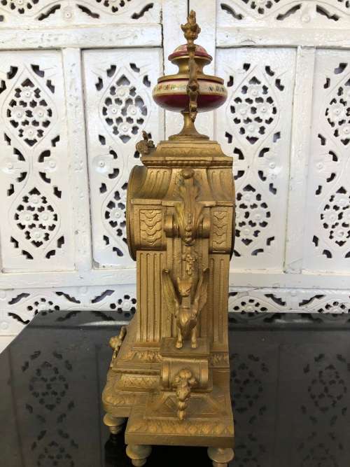 WOW !!! JAPY FRERES FRENCH MANTLE CLOCK WITH SEVRES PORCELAIN PANELS - RUNS BUT STOPS