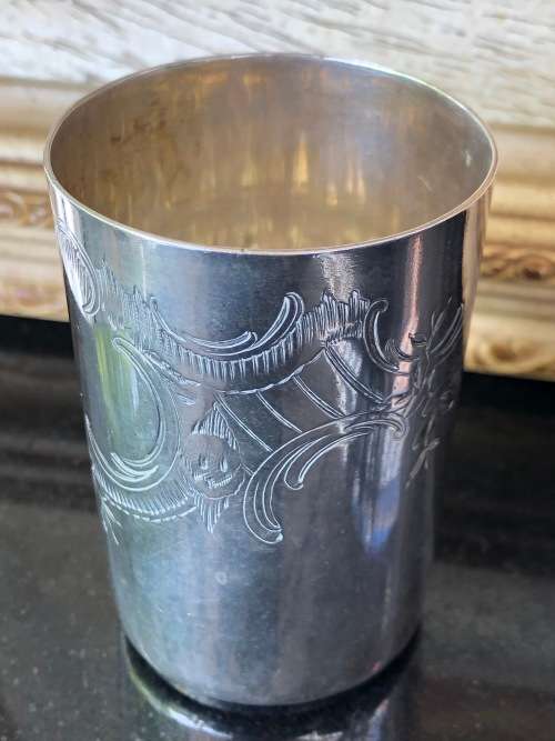 WOW !!! RUSSIAN HALLMARKED SILVER KIDDUSH CUP - MOSCOW MARKING (1846) AND AK STAMPED GOLDSMITH