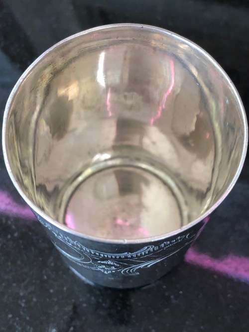 WOW !!! RUSSIAN HALLMARKED SILVER KIDDUSH CUP - MOSCOW MARKING (1846) AND AK STAMPED GOLDSMITH