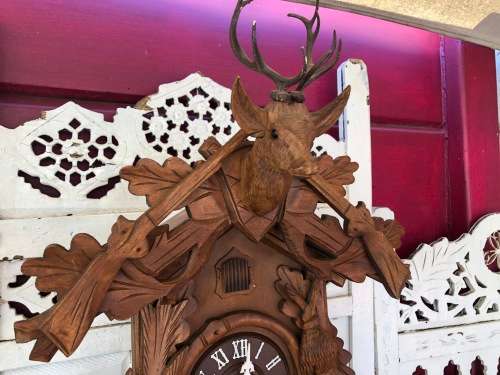 HUGE GERMAN REGULA HUNTING THEME CUCKOO CLOCK - COMPLETE - WORKING