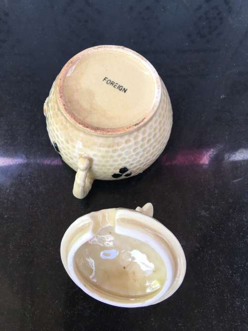 Vintage Antique  Foreign Marked Raised Relief Bee Lidded Honey Pot
