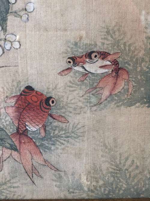ABSOLUTELY STUNNING ORIGINAL CHINESE PAINTING OF GOLDFISH ON SILK - SIGNED AND WELL FRAMED