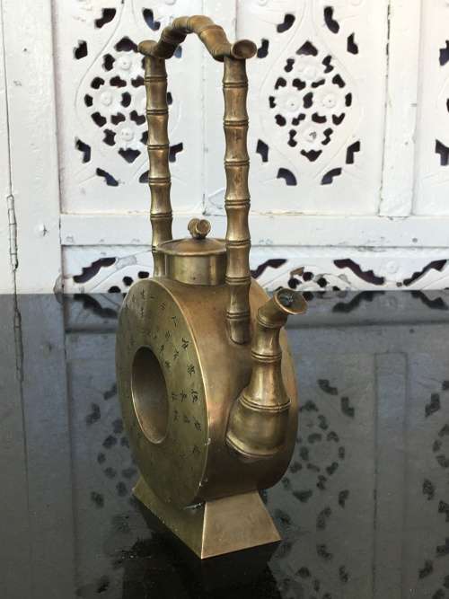 Qing Marked Silver Alloy Moon Flask Tea Pot Depicticting Etched Art of The 8 Immortals and Poem