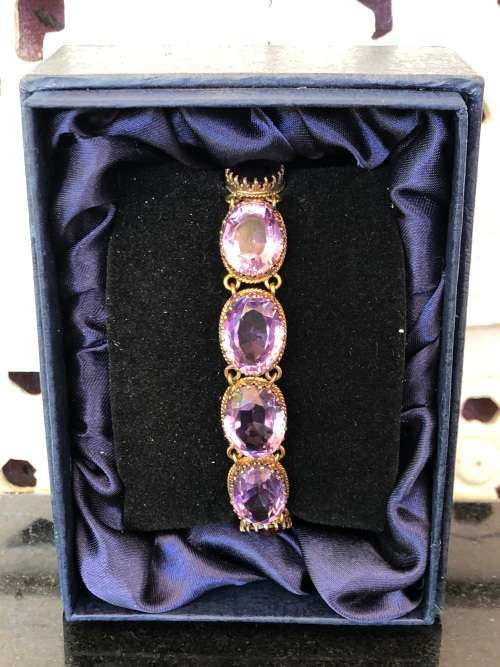 BERNHARD HERTZ DANISH JEWELRY DESIGNER VICTORIAN GILT SILVER AND AMETHYST BRACELET DATED 1895
