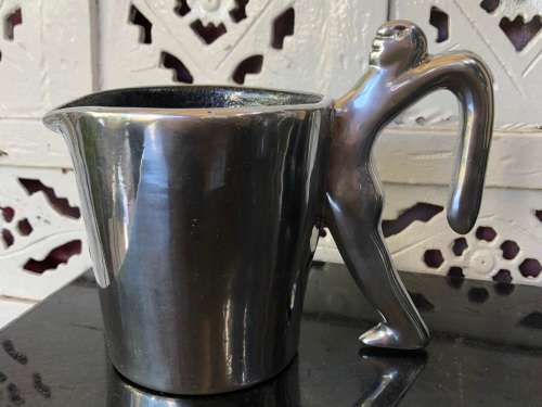 CARROL BOYES FUNCTIONAL ART - CAST ALUMINIUM MAN PATTERN CREAMER - ROUND SHAPE - LIKE NEW