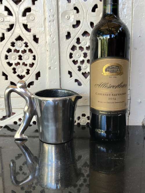 CARROL BOYES FUNCTIONAL ART - CAST ALUMINIUM MAN PATTERN CREAMER - ROUND SHAPE - LIKE NEW