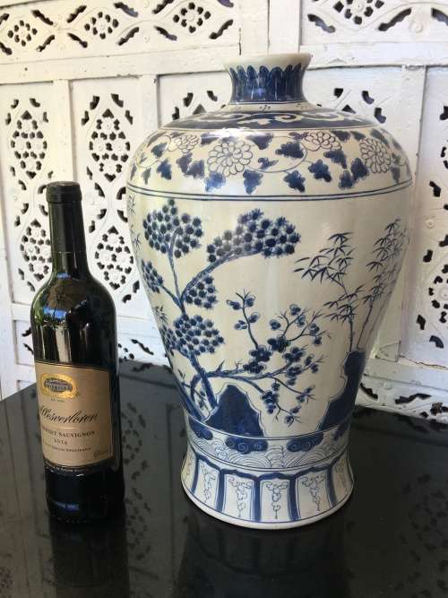 Chinese Signed Meiping Vase Blue and White Underglaze Hand Painted