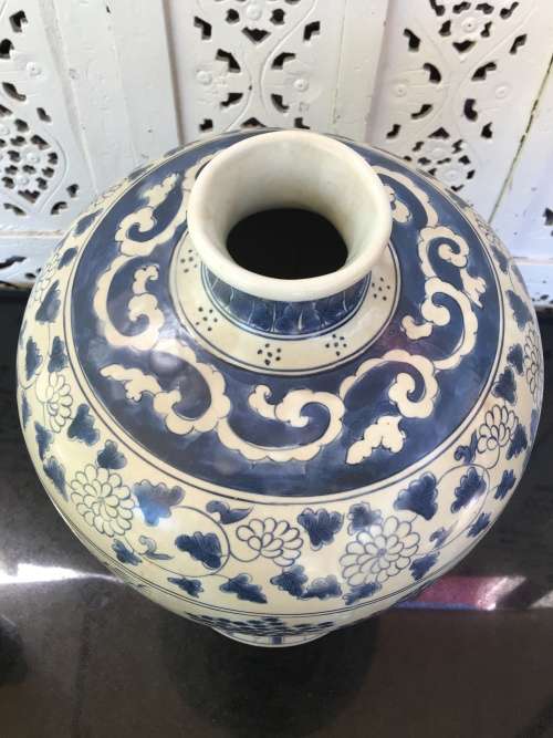 Chinese Signed Meiping Vase Blue and White Underglaze Hand Painted