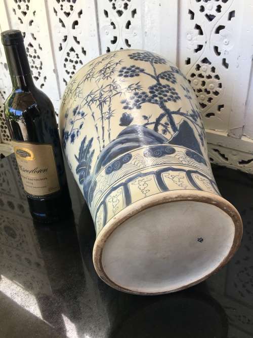 Chinese Signed Meiping Vase Blue and White Underglaze Hand Painted