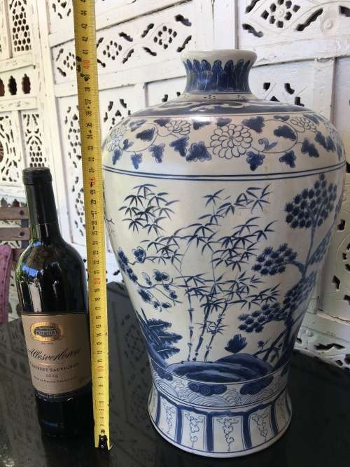Chinese Signed Meiping Vase Blue and White Underglaze Hand Painted