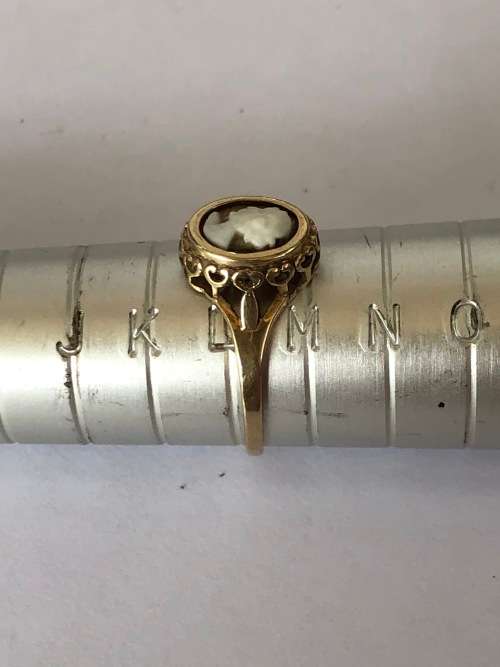 9ct VINTAGE YELLOW GOLD CAMEO RING - 1.37g WEIGHT - SIZE L1/2 - HALLMARKED LONDON