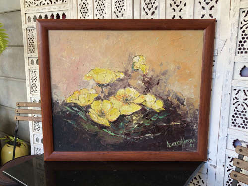 INVESTMENT ART !!! LYNETTE HAMMAN (SA 1941-2011) LARGE FRAMED OIL ON BOARD STILL LIFE OF FLOWERS