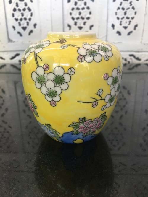 Vintage Made In Japan Hand Painted Cherry Blossom and Wild Bird Porcelain Ginger Jar No Lid