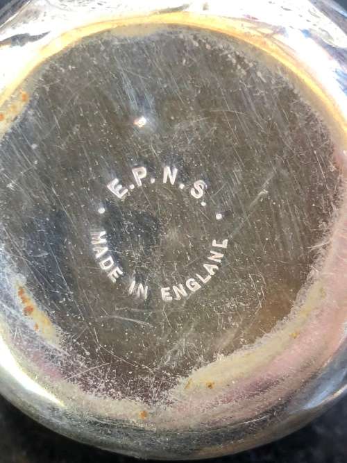SET OF THREE SILVER PLATED MUSTARD POTS WITH SPOONS - ONE WITH A COBALT BLUE GLASS LINER