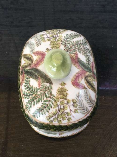 Heavy Kiln Stamped Chinese Signed Ancient Flowers Enamel Hand Painted Lidded Dish