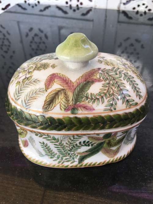 Heavy Kiln Stamped Chinese Signed Ancient Flowers Enamel Hand Painted Lidded Dish