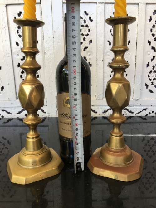 Collectible Historic Pare Victorian `The Queen of Diamonds` Tarnished Brass \Copper Candle Lamps.