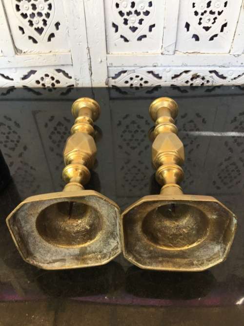 Collectible Historic Pare Victorian `The Queen of Diamonds` Tarnished Brass \Copper Candle Lamps.